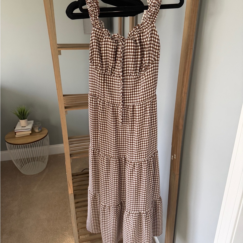 Gingham Checkered Brown Dress